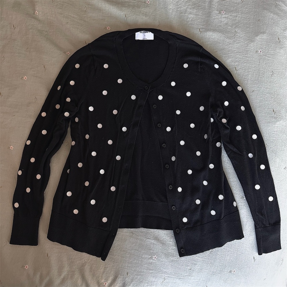 Old Navy Black and White Polka Dot Cardigan